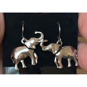 Pair of Silver Elephant Pierced Dangly Earrings